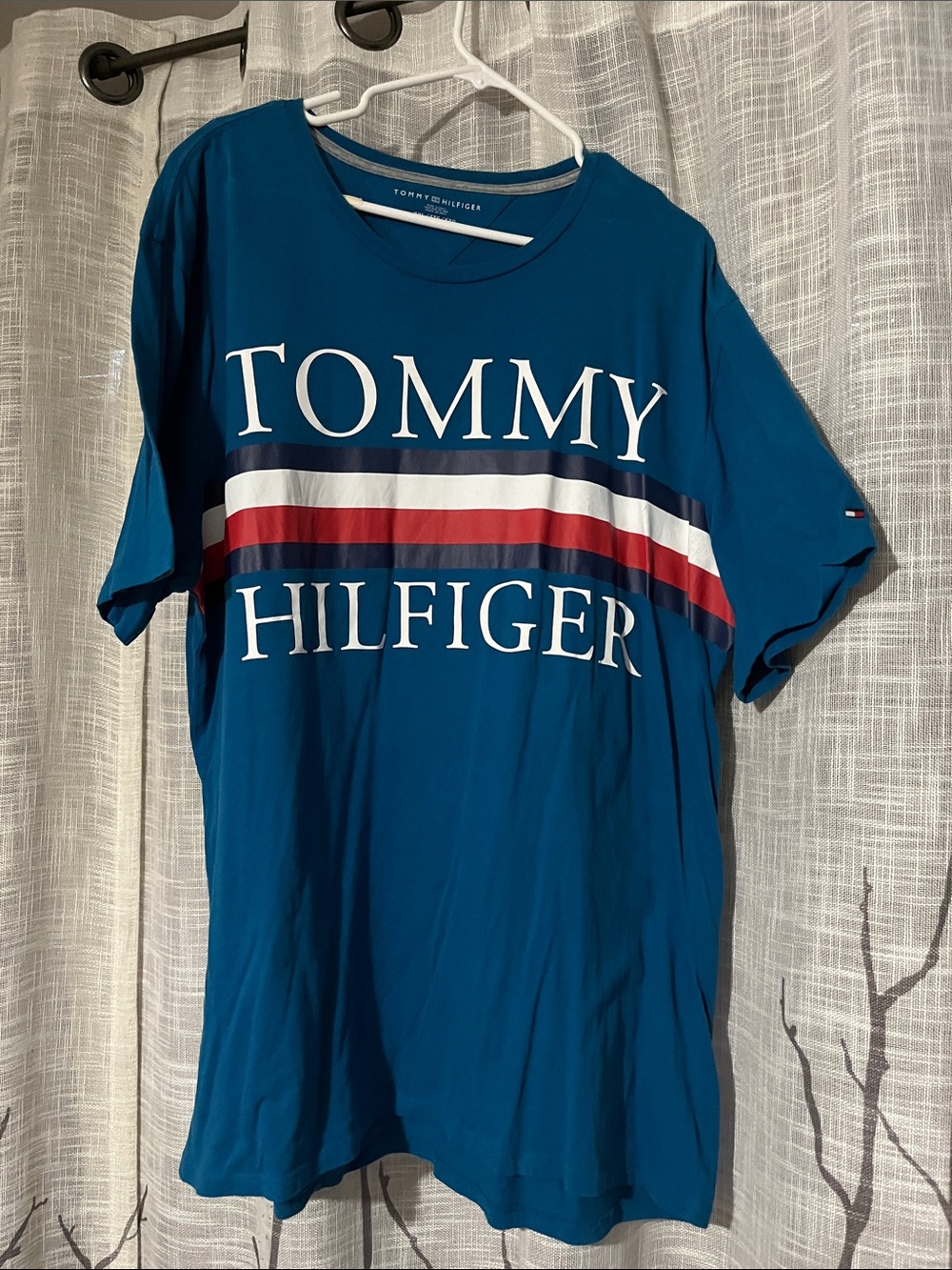 Old School Tommy Hilfiger Teal Blue Logo Stripe Tee